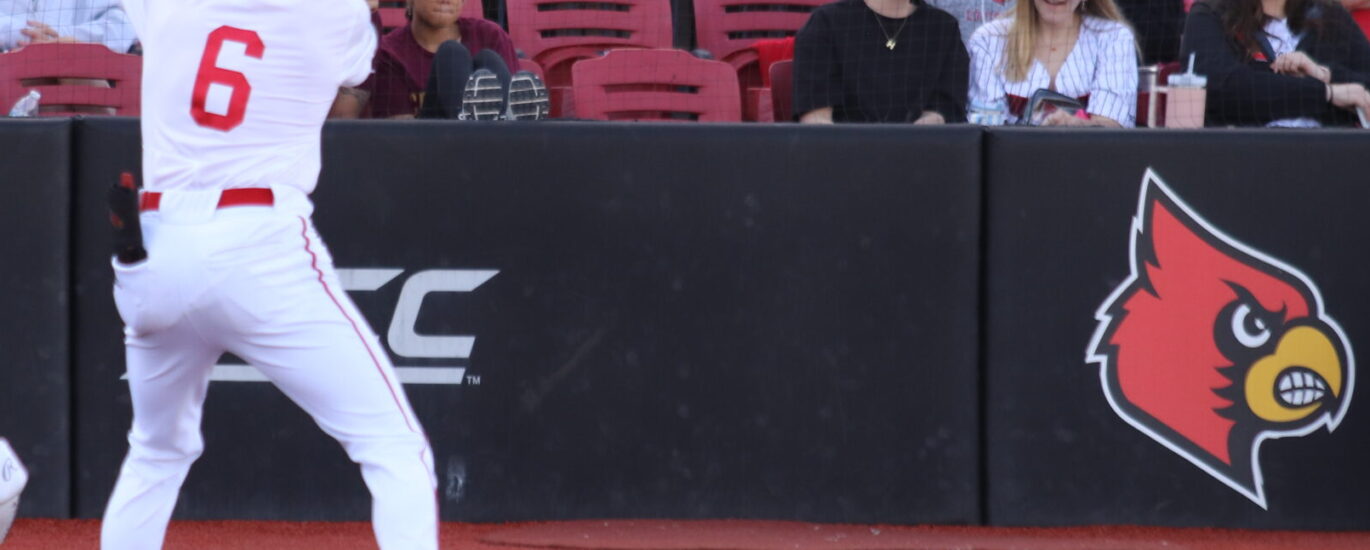 Griffin Crain at bat for the Louisville Cardinals Photo by Ryan Hammel