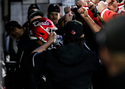 The Louisville Cardinals Home Run Helmet vs Notre Dame Photo by Jared Anderson
