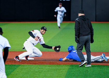 Bayram Hot tags out a Kentucky Baserunner - 04/08/2025 Photo by Jared Anderson