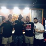 (L to R) Ethan Sprowles, Louisville LB Keith Brown, Jacob Lane, Presley Meyer | August 2019, Louisville, KY